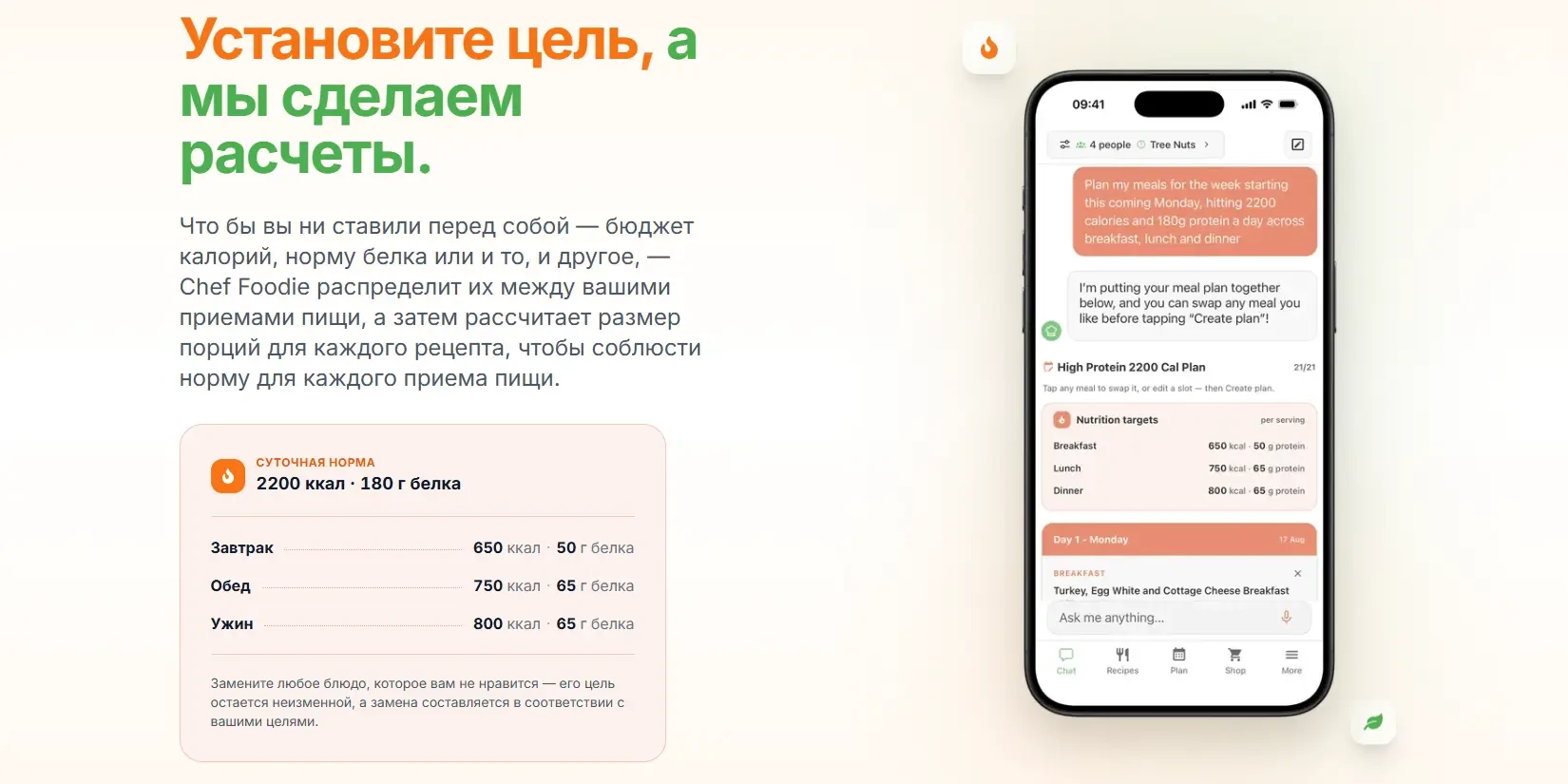 планировщик меню на основе целей по питанию